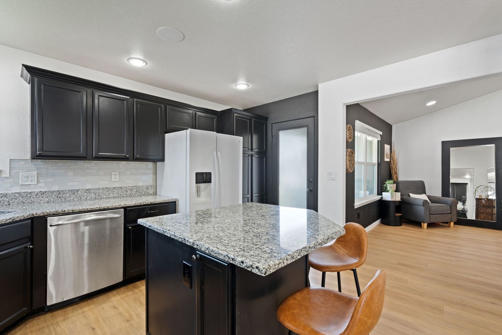 Kitchen with a granite island